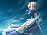  armor armored_dress artoria_pendragon_(all) blonde_hair caliburn dress excalibur fate/stay_night fate_(series) faulds glowing glowing_sword glowing_weapon green_eyes highres saber solo sword wallpaper weapon 