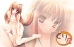  animal_ears barefoot blush brown_eyes feet holo long_hair namamo_nanase nude solo spice_and_wolf tail wolf_ears 