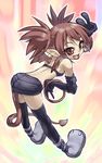  :d ankle_boots armored_boots ass bare_shoulders black_gloves black_legwear boots brown_eyes brown_hair cat_tail disgaea elbow_gloves etna from_behind gloves makai_senki_disgaea open_mouth pointy_ears smile solo spiked_hair tail thighhighs v you2 
