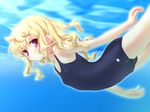  aoi_kumiko blonde_hair breasts covered_nipples one-piece_swimsuit original purple_eyes red_eyes school_swimsuit small_breasts solo swimming swimsuit underwater 