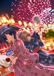  aerial_fireworks copyright_request festival fireworks japanese_clothes kawai_kei_(artist) multiple_girls 