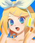  blonde_hair blue_eyes bow hair_ornament hairclip headset kagamine_rin short_hair solo umishima_senbon vocaloid 