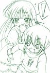  2girls crossdressing green kagami_kuro kodomo_no_jikan kokonoe_rin mishima_hiroji monochrome multiple_girls sketch 