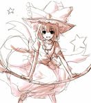  broom broom_riding kirisame_marisa mishima_hiroji monochrome pink sketch solo star touhou 