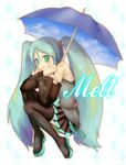  aqua_hair detached_sleeves hatsune_miku long_hair mayu_(airmods) melt_(vocaloid) rain skirt sky_print solo thighhighs twintails umbrella very_long_hair vocaloid 