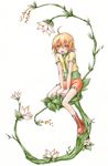 asahikawa_hiyori flower hair_ornament hairclip orange_eyes orange_hair original short_hair simple_background sitting solo 