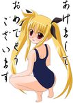  blonde_hair fate_testarossa long_hair lyrical_nanoha mahou_shoujo_lyrical_nanoha one-piece_swimsuit sawa_(snack_yoshie) school_swimsuit solo swimsuit twintails very_long_hair 