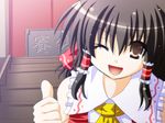  artist_request bangs hakurei_reimu one_eye_closed solo thumbs_up touhou 