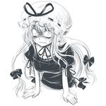  constricted_pupils gap greyscale hair_ribbon hands hat kintaro long_hair lowres monochrome ribbon sketch solo stuck touhou yakumo_yukari 