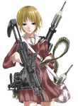  abubu ammunition_belt blonde_hair blue_eyes grenade_launcher gun m249 m32 machine_gun original panzerfaust-3 rg-6 rocket_launcher school_uniform solo weapon 