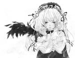  bat_wings gothic greyscale hair_ribbon marumi_(sjohast) monochrome ribbon rozen_maiden solo suigintou wings 