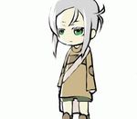  animated animated_gif bag blinking brown_shirt closed_mouth green_eyes green_shorts kazuha_souju kino_no_tabi long_sleeves lowres no_eyebrows shirt short_hair shorts silver_hair solo standing tea_(kino_no_tabi) white_background white_eyelashes 