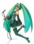  aqua_hair flat_chest hatsune_miku long_hair microphone microphone_stand mishima_hiroji solo thighhighs twintails very_long_hair vocaloid zettai_ryouiki 