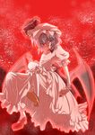  backlighting bat_wings dress full_body glowing hat kokono_coco mob_cap moon moonlight red red_eyes red_moon red_ribbon remilia_scarlet ribbon solo touhou wings wrist_cuffs 