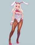  animal_ears blonde_hair bunny_ears bunny_girl bunnysuit copyright_request fake_animal_ears pantyhose red_eyes simple_background solo weno 