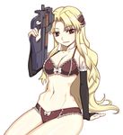  bra breasts bullpup caryo cleavage coyote_ragtime_show gun january_(coyote_ragtime_show) large_breasts lingerie nanashino narrow_waist p90 panties solo submachine_gun underwear underwear_only weapon 