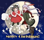  alternate_costume alternate_hairstyle animal_ears boots bow braid bunny_ears capelet christmas hair_bow inaba_tewi merry_christmas moon multiple_girls pantyhose plaid plaid_legwear plaid_scarf plaid_skirt red_eyes reisen_udongein_inaba sack santa_costume scarf skirt touhou twin_braids umishima_senbon white_footwear 