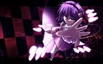  checkered checkered_floor danmaku eyeball foreshortening hairband hands heart komeiji_satori perspective purple_eyes purple_hair short_hair solo thighhighs touhou tyourou_god wallpaper white_legwear zettai_ryouiki 