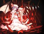  bat_wings blonde_hair flandre_scarlet hat laevatein multiple_girls noirly ponytail red red_eyes remilia_scarlet short_hair siblings side_ponytail sisters touhou wings 