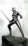  gavan highres male_focus metal_akira metal_hero monochrome solo spot_color sword uchuu_keiji_gavan weapon 