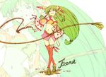  ass_visible_through_thighs character_name feena_(grandia) grandia grandia_i green_hair hair_ornament legs long_hair low-tied_long_hair navel solo sones sones-krt thighhighs weapon whip zoom_layer 