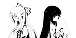  annoyed artist_request fujiwara_no_mokou greyscale hair_ribbon houraisan_kaguya monochrome multiple_girls ribbon touhou 