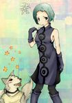  alternate_costume amai_nekuta animal aqua_hair boots cosplay dog elizabeth_(persona) elizabeth_(persona)_(cosplay) koromaru pantyhose persona persona_3 red_eyes yamagishi_fuuka 