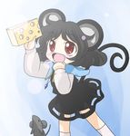  :d animal_ears black_hair blush_stickers cheese chibi food happy jewelry lens_flare mouse mouse_ears mouse_tail nazrin necklace open_mouth red_eyes smile solo tail touhou yume_shokunin 