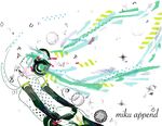  abstract aqua_hair ass belt closed_eyes elbow_gloves fingerless_gloves floating gloves hatsune_miku hatsune_miku_(append) long_hair puzzle_(vocaloid) ryono solo traditional_media twintails very_long_hair vocaloid vocaloid_append 