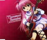  :d angel_beats! ankle_lace-up artist_request chain cover cross-laced_footwear fang guitar highres instrument long_hair official_art open_mouth pink_eyes school_uniform serafuku smile solo thigh_strap two_side_up yui_(angel_beats!) 