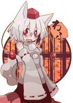  animal_ears blush detached_sleeves embarrassed hat highres inubashiri_momiji oinari_(tensaizoku) red_eyes short_hair silver_hair solo tail tokin_hat touhou wavy_mouth white_hair wolf_ears wolf_tail woof 