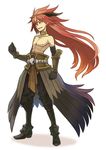  armor bad_id bad_pixiv_id face greaves horns long_hair male_focus minoa_(lastswallow) original red_eyes red_hair shirtless solo 
