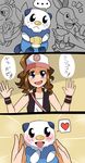  1girl :&lt; bad_id bad_pixiv_id baseball_cap blue_eyes blush brown_hair comic gen_5_pokemon hat heart highres lannako oshawott pokemon pokemon_(creature) pokemon_(game) pokemon_bw sleeveless smile snivy tears tepig touko_(pokemon) translated wristband 