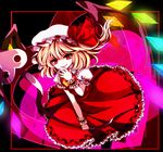  awa_toka blonde_hair flandre_scarlet glowing hand_on_own_face hat laevatein nail_polish ponytail red_eyes red_nails short_hair side_ponytail smirk solo touhou wings wrist_cuffs 