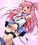  angel_beats! ass_visible_through_thighs bad_id bad_pixiv_id blush breasts breath chain covered_nipples demon_tail fang heavy_breathing hinata_(angel_beats!) kimoto_kanata long_hair open_mouth pink_eyes pink_hair pointing pussy_juice school_uniform small_breasts star sweat tail thigh_strap two_side_up yui_(angel_beats!) 