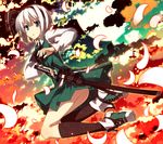  blue_eyes dress hairband konpaku_youmu long_sleeves moon neckerchief petals sazanami_mio sheath shoes sky socks solo sword touhou weapon white_hair 