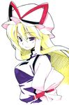  blonde_hair hat marker_(medium) millipen_(medium) purple_eyes smile solo souto touhou traditional_media yakumo_yukari 