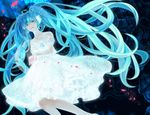  aqua_eyes aqua_hair bad_id bad_pixiv_id dress hatsune_miku kami_no_namae_ni_ochiru_mono_(vocaloid) long_hair night petals roco64 solo twintails very_long_hair vocaloid white_dress 