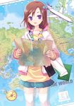  aircraft airplane bad_id bad_pixiv_id brown_hair casual compass hair_ornament highres jin_young-in map original purple_eyes skirt solo thighhighs zettai_ryouiki 