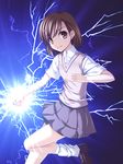  bad_id bad_pixiv_id biribiri brown_eyes brown_hair coin electricity misaka_mikoto school_uniform solo sweater_vest to_aru_kagaku_no_railgun to_aru_majutsu_no_index totokichi 