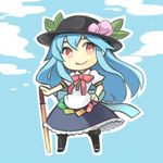  bad_id bad_pixiv_id blue_hair face food fruit hat hinanawi_tenshi long_hair minoa_(lastswallow) peach red_eyes solo sword sword_of_hisou touhou weapon 