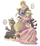  androgynous artist_request blonde_hair blue_eyes crown cup dress earrings fox_mccloud furry gloves human_chair human_furniture jewelry long_hair mario_(series) mr._game_&amp;_watch multiple_girls musical_note pink_dress princess_peach red_eyes reverse_trap sheik sitting sitting_on_person smile star_fox super_mario_bros. super_smash_bros. tea the_legend_of_zelda the_legend_of_zelda:_ocarina_of_time toad 