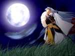  armor grass inuyasha long_hair moon night non-web_source pointy_ears sesshoumaru solo sword wallpaper watermark weapon 