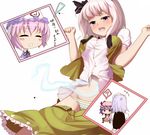  4girls ? anger_vein blush breast_padding breasts bursting_breasts chibi hat hitodama izayoi_sakuya ket-c konpaku_youmu konpaku_youmu_(ghost) lavender_hair multiple_girls panties pink_hair remilia_scarlet saigyouji_yuyuko short_hair silver_hair skirt skirt_pull small_breasts speech_bubble striped striped_panties surprised tears touhou translated unbuttoned underwear 