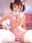  3d bra brown_eyes brown_hair cocoa_(character) incise_soul lingerie m-rs original panties ribbon solo striped striped_panties thighhighs twintails undersized_clothes underwear underwear_only 