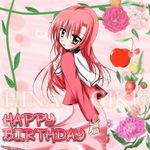  artist_request birthday flower hayate_no_gotoku! katsura_hinagiku long_hair lowres pink_hair school_uniform solo yellow_eyes 