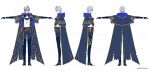  1boy artist_request belt blue_robe gloves highres milan_kestrel monocle multiple_views nijisanji official_art reference_sheet robe star_(symbol) t-pose vial virtual_youtuber 