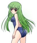  bangs c.c. code_geass green_hair long_hair narutaki_shin one-piece_swimsuit school_swimsuit solo swimsuit 