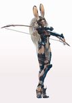  absurdres animal_ears armor bow_(weapon) bunny_ears crossed_arms dark_skin final_fantasy final_fantasy_xii fran full_body helmet high_heels highres long_hair looking_at_viewer simple_background standing transparent_background weapon white_background white_hair 