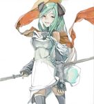  bare_shoulders copyright_request fakepucco polearm solo thighhighs weapon zettai_ryouiki 